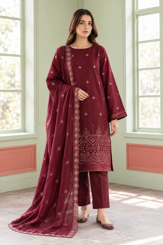 Volume 300 – Chamki Dhanak Embroidered 3-Piece Suit